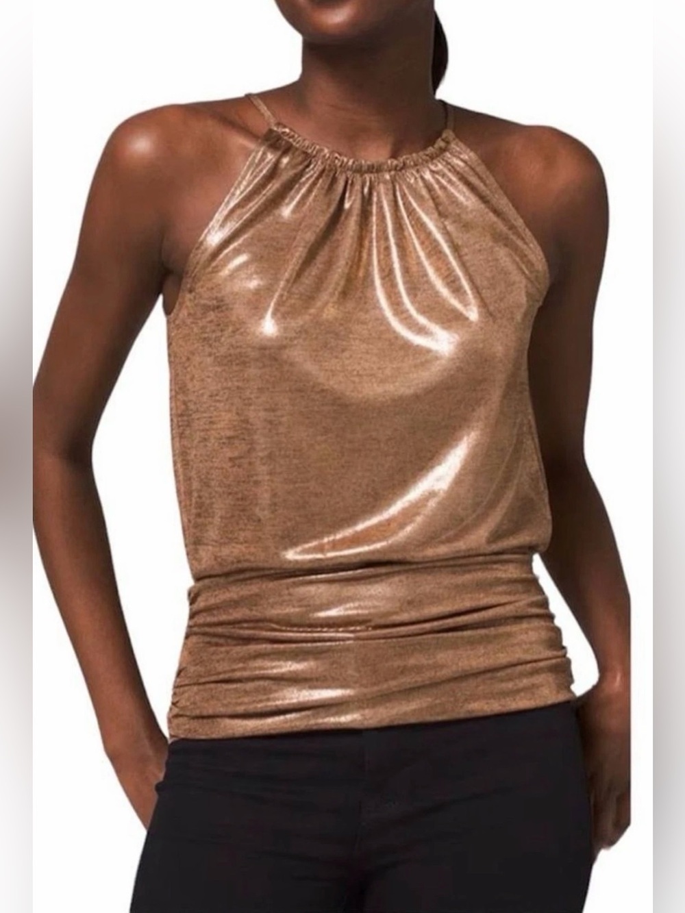 WHBM Gold Metallic Halter Top XS Shimmer Sleeveless Party Date Top Blouse